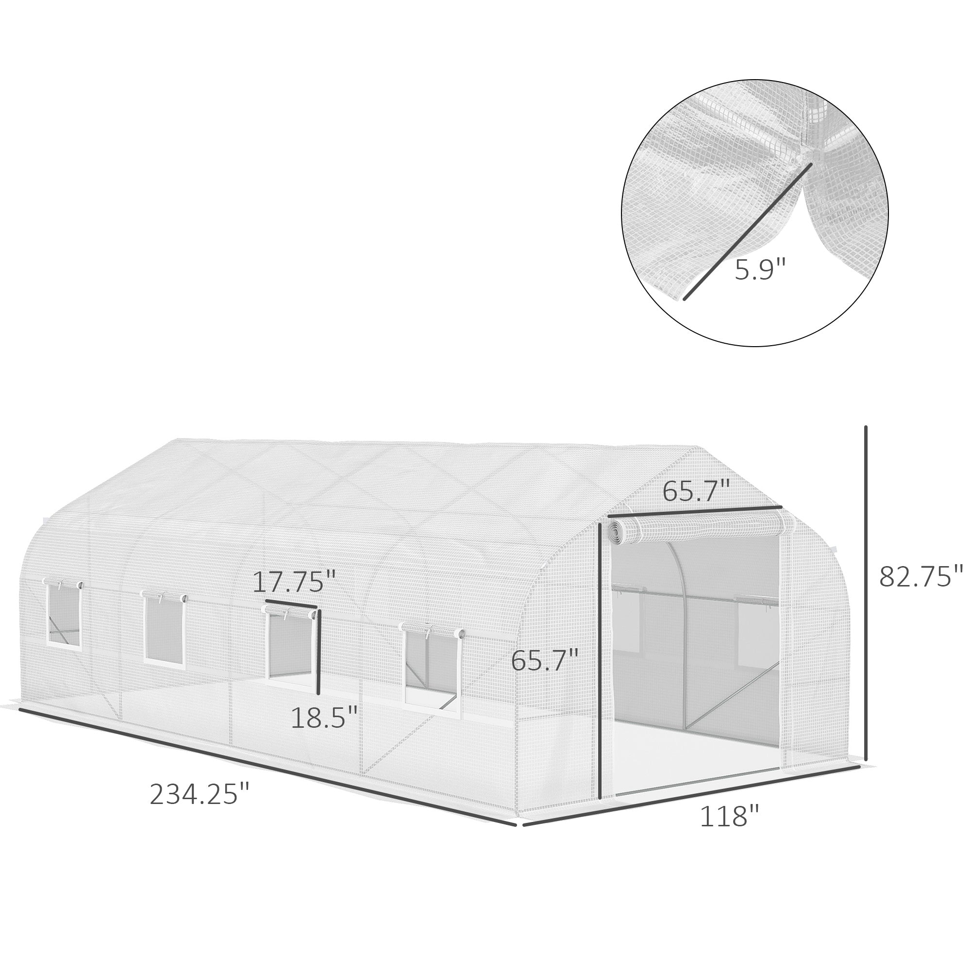 20 x10 x7 ft Walk-in Tunnel Greenhouse with Zippered Mesh Door and 8 Mesh Windows, Gardening Plant Hot House with Galvanized Steel Hoops, White