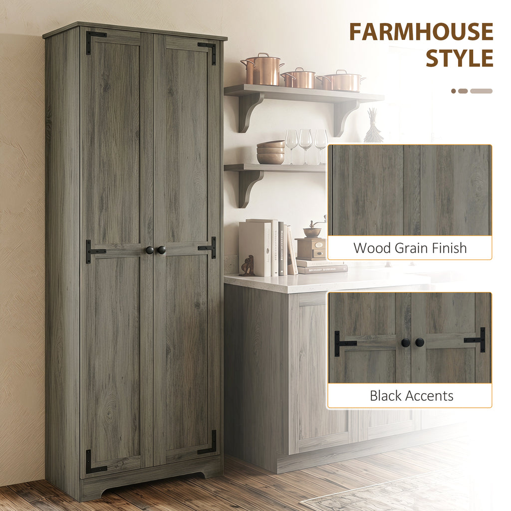 67" Farmhouse Pantry Cabinet, Freestanding Food Pantry Cabinet with Adjustable Shelves, Distressed Gray