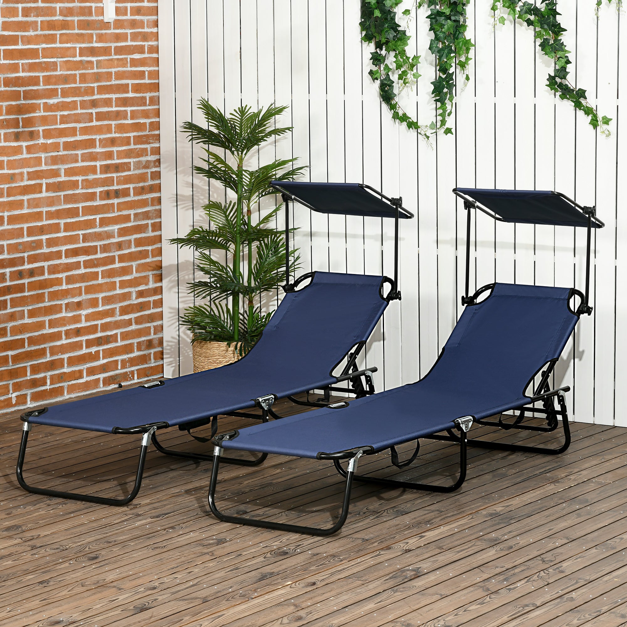 Chaise Lounge Pool Lounge Chairs Set of 2,Outdoor Sun Tanning Chairs,Reclining Back,Steel Frame and Side Pocket,Blue