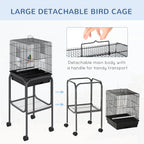 45-inch Metal Indoor Bird Cage, Parrot Cage, Bird Aviary with Detachable Rolling Stand, Storage Basket, and Accessories - Black