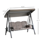 3-Seat Patio Swing Chair, Outdoor Porch Swing Glider with Adjustable Canopy, Removable Cushion, Pillows and Side Trays, for Garden, Poolside, Backyard, Brown
