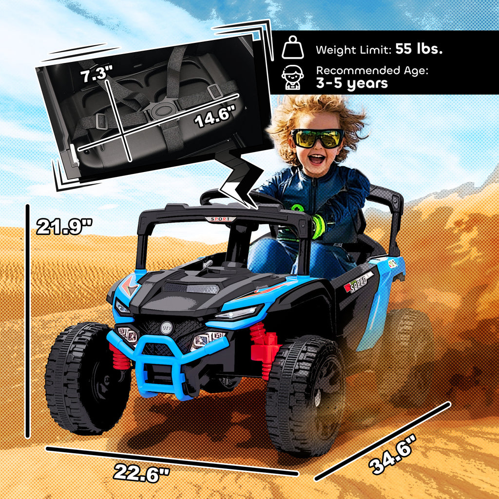 12V Kids Ride On Truck, Battery Powered Electric UTV Vehicle with Rear Suspension, Remote Control for 3-5 Years, Blue
