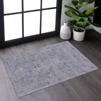 2x3 Kid and Pet Friendly Machine Washable Area Rug, Low-Pile, Non-Slip, Non-Shedding, Foldable Bath Mats for Bathroom, Blue+Cream