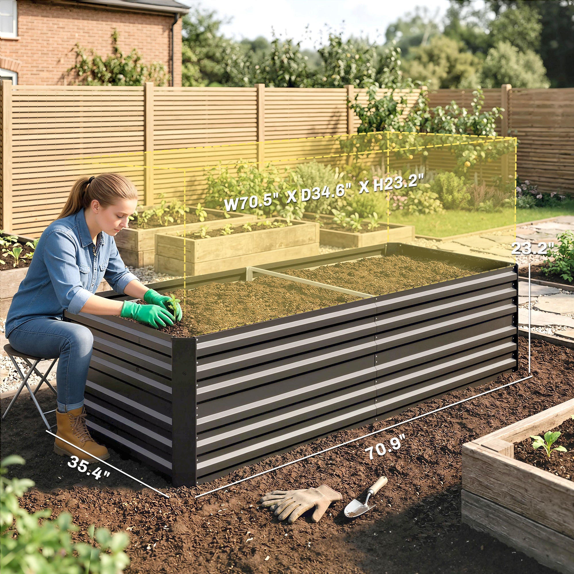 Galvanized Raised Garden Bed, Steel Outdoor Planters with Reinforced Rods, 71" x 36" x 23", Dark Gray