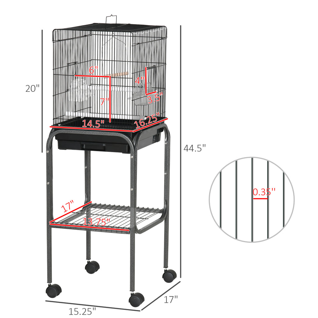 45-inch Metal Indoor Bird Cage, Parrot Cage, Bird Aviary with Detachable Rolling Stand, Storage Basket, and Accessories - Black