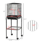 45-inch Metal Indoor Bird Cage, Parrot Cage, Bird Aviary with Detachable Rolling Stand, Storage Basket, and Accessories - Black