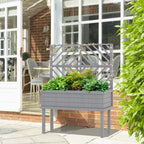Elevated Wood Planter with Trellis for Climbing Plants, Raised Garden Bed with Legs and Drainage Holes, Gray