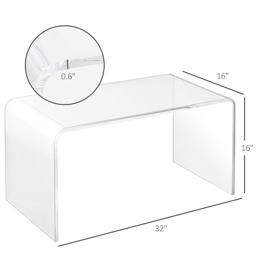 32" Acrylic Coffee Table, 0.6" Thick Rectangle Waterfall Center Table for Living Room, Modern, No Assembly Required, Clear