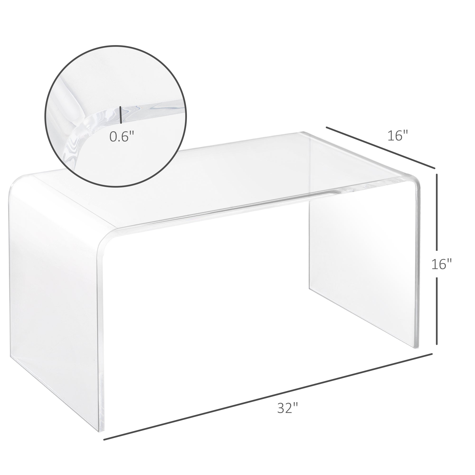 32" Acrylic Coffee Table, 0.6" Thick Rectangle Waterfall Center Table for Living Room, Modern, No Assembly Required, Clear