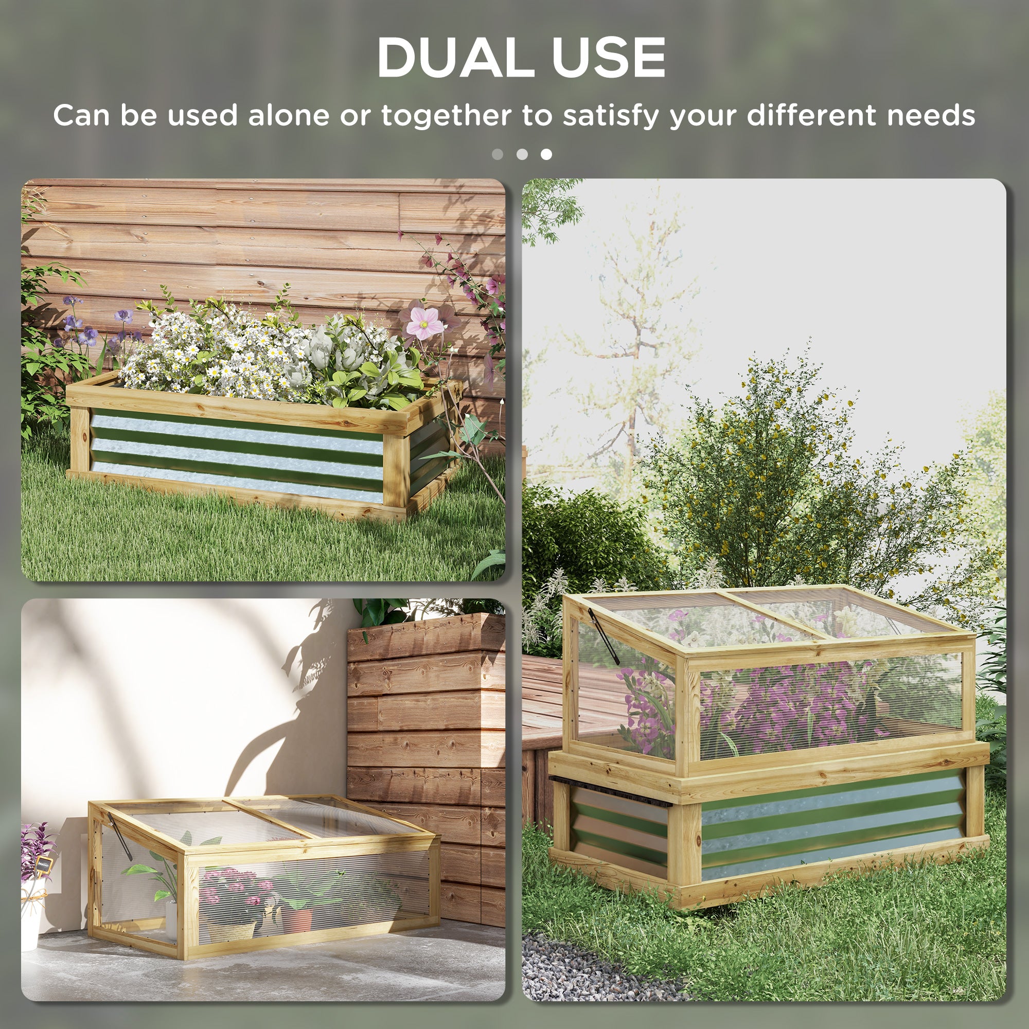 Raised Garden Flower Bed Kit with Lean-to Greenhouse, Wooden Cold Frame Planter, 41" x 22.5" x 28.25", Natural