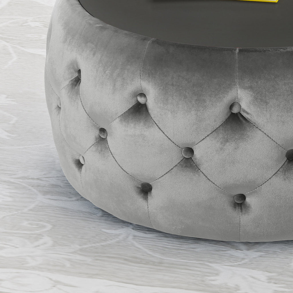 Velvet Ottoman with Cushioned Top, Sturdy Frame, and Space-Saving Design, 30" L x 30" W x 14.5" H, Smoke