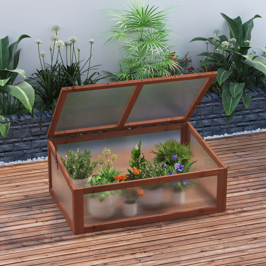 Wooden Cold Frame Greenhouse, Mini Greenhouse with Polycarbonate Board and Solid Wood Frame, Green House Cold Frame