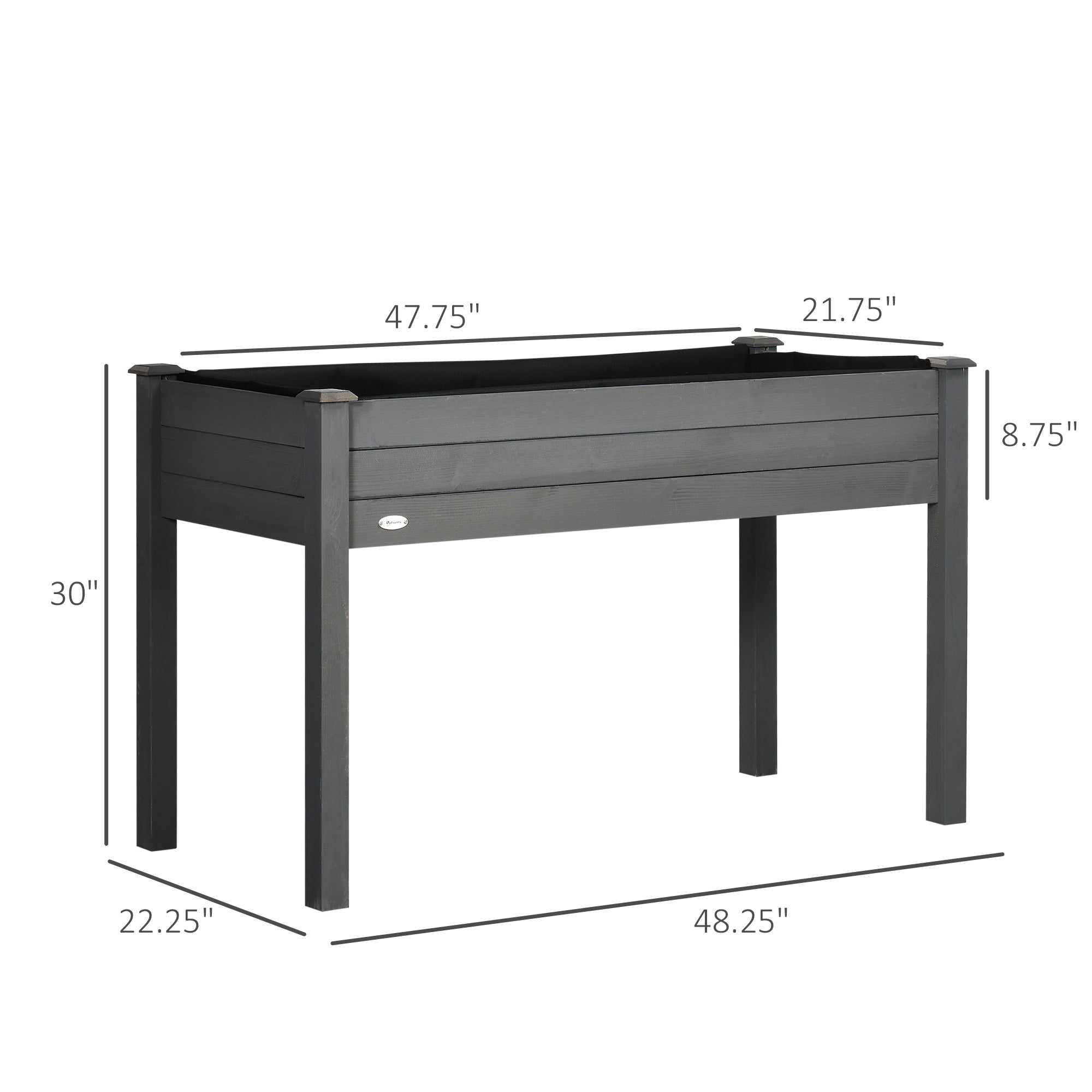 48" Raised Garden Bed, Elevated Wooden Planter Box with Holes for Vegetables, Herb, Flowers for Backyard, Dark Gray