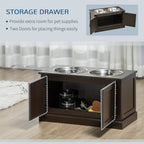 Elevated Dog Bowls with Storage, Two Stainless Steel Bowls for Large Dogs, Coffee
