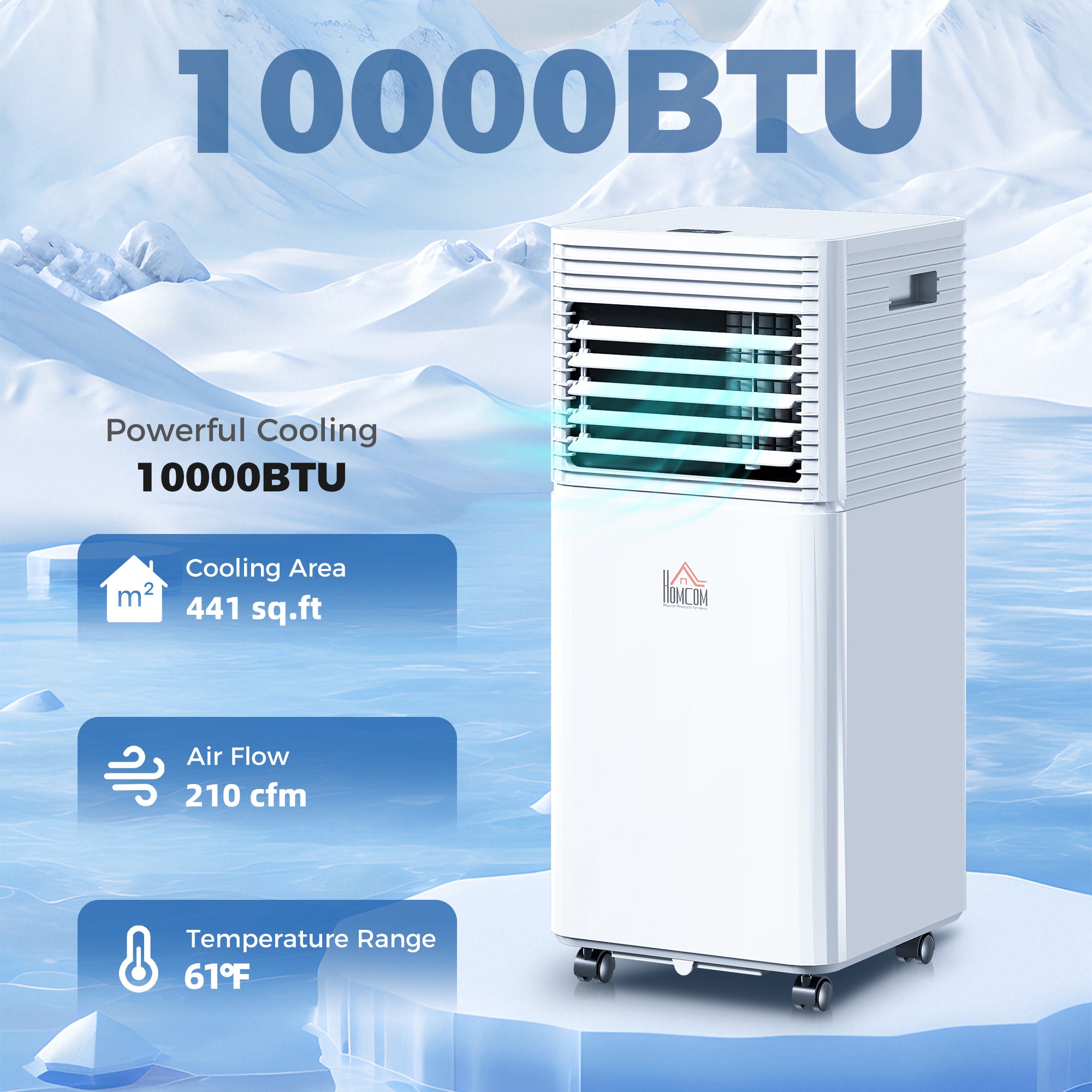 10000 BTU Mobile Air Conditioner for Cooling and Dehumidifying, Remote Control, 24H Timer, LED Display, White