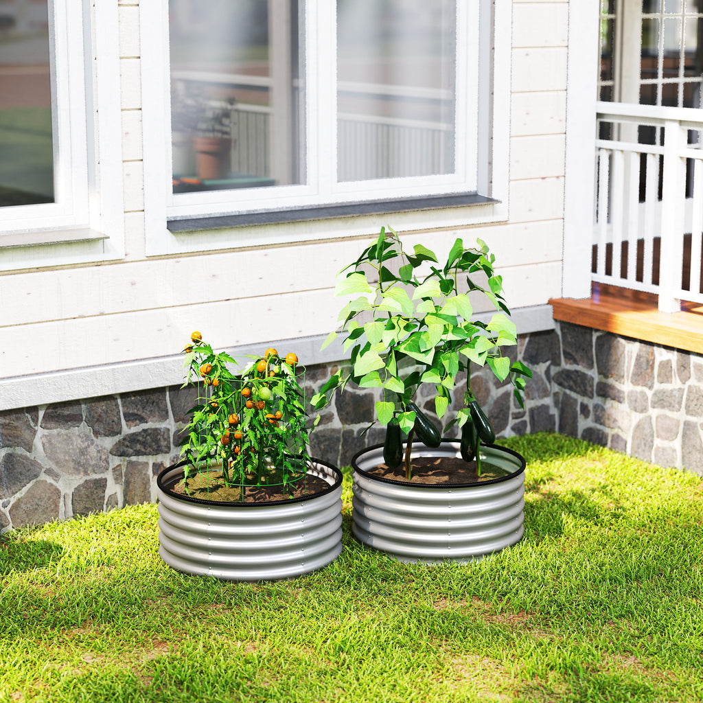 Set of 2 Raised Garden Bed, Metal Planter Box with Safety Edging, Easy-to-assemble Stock Tank 3'x3'x1.4' Silver