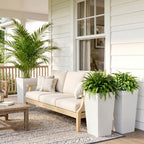 22.8 Inch Set of 3 Outdoor Planters with Stone Finish and Wheels, Stackable Tapered Planters with Drainage Hole, White