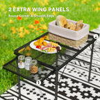 Folding Camping Table, 4.5ft Portable Table with 2 Wing Panels, Height Adjustable Metal Picnic Table