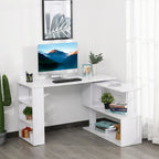 L Shaped Desk, Corner Computer Desk, 360 Degree Rotating Home Office Desk with Storage Shelves, Writing Table Workstation, White