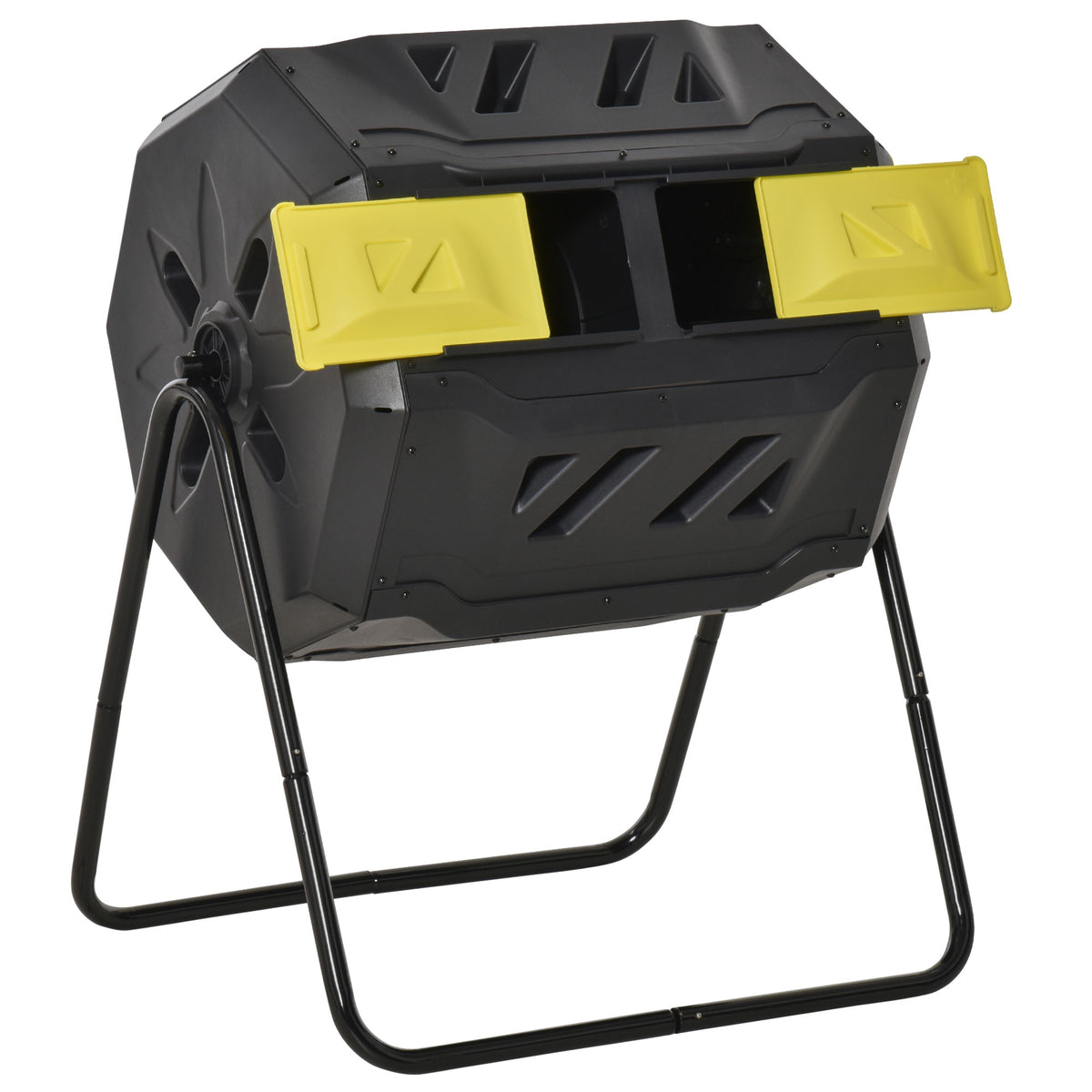 Tumbling Compost Bin Outdoor 360° Dual Chamber Rotating Composter 43 Gallon, Yellow