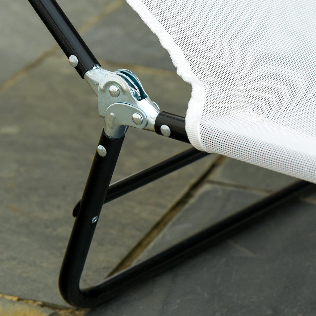 Folding Chaise Lounge Chair, Pool Sun Tanning Chair, Outdoor Lounge Chair with Reclining Back, Breathable Mesh Seat, Headrest for Beach, Yard, Patio, Cream White