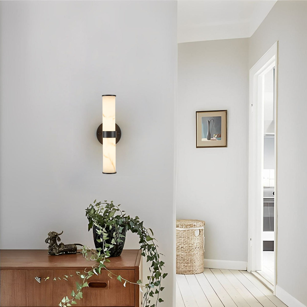 Set of 2 Resin Marble Texture Wall Lights with Iron Metal Frame, Elegant Lighting Fixtures for Hallways, Bedrooms, 5" L x 5.5" W x 14" H, Black