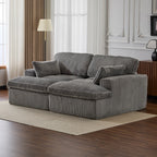 Deep Seat Sofa Double Chaise Lounge Chair with Corduroy Fabric, Compressed Sofa Sectional Loveseat for Apartments, 82.5'' L x 57'' W x 23.5'' H, Grey