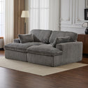 Deep Seat Sofa Double Chaise Lounge Chair with Corduroy Fabric, Compressed Sofa Sectional Loveseat for Apartments, 82.5'' L x 57'' W x 23.5'' H, Grey