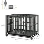 45" Heavy Duty Dog Crate, Escape-Proof Steel Kennel with Wheels, Black