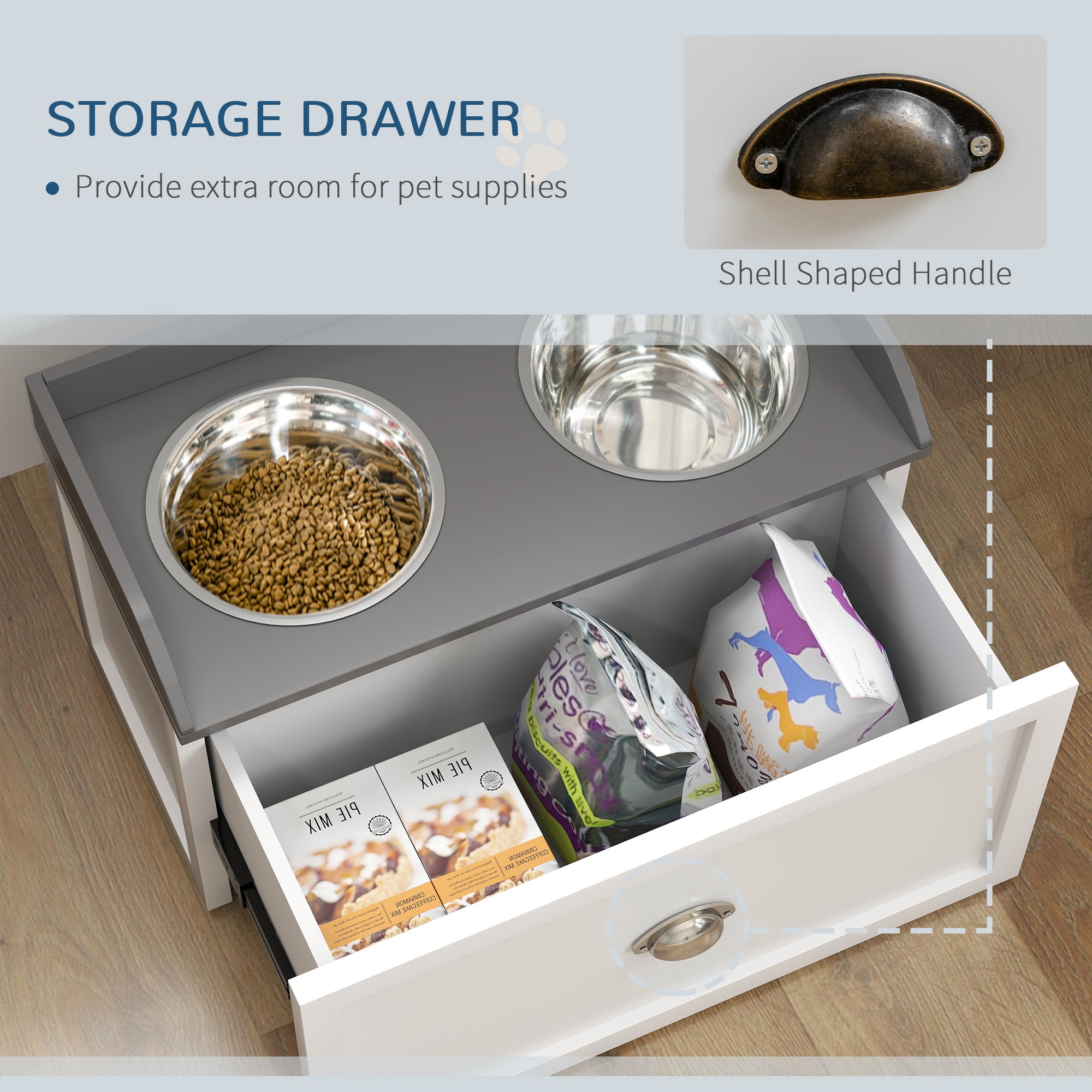 Pet Feeding Station Pet Dish Bowl Set with Storage, 2 Elevated Dog Bowls for Large Sized Dogs, White