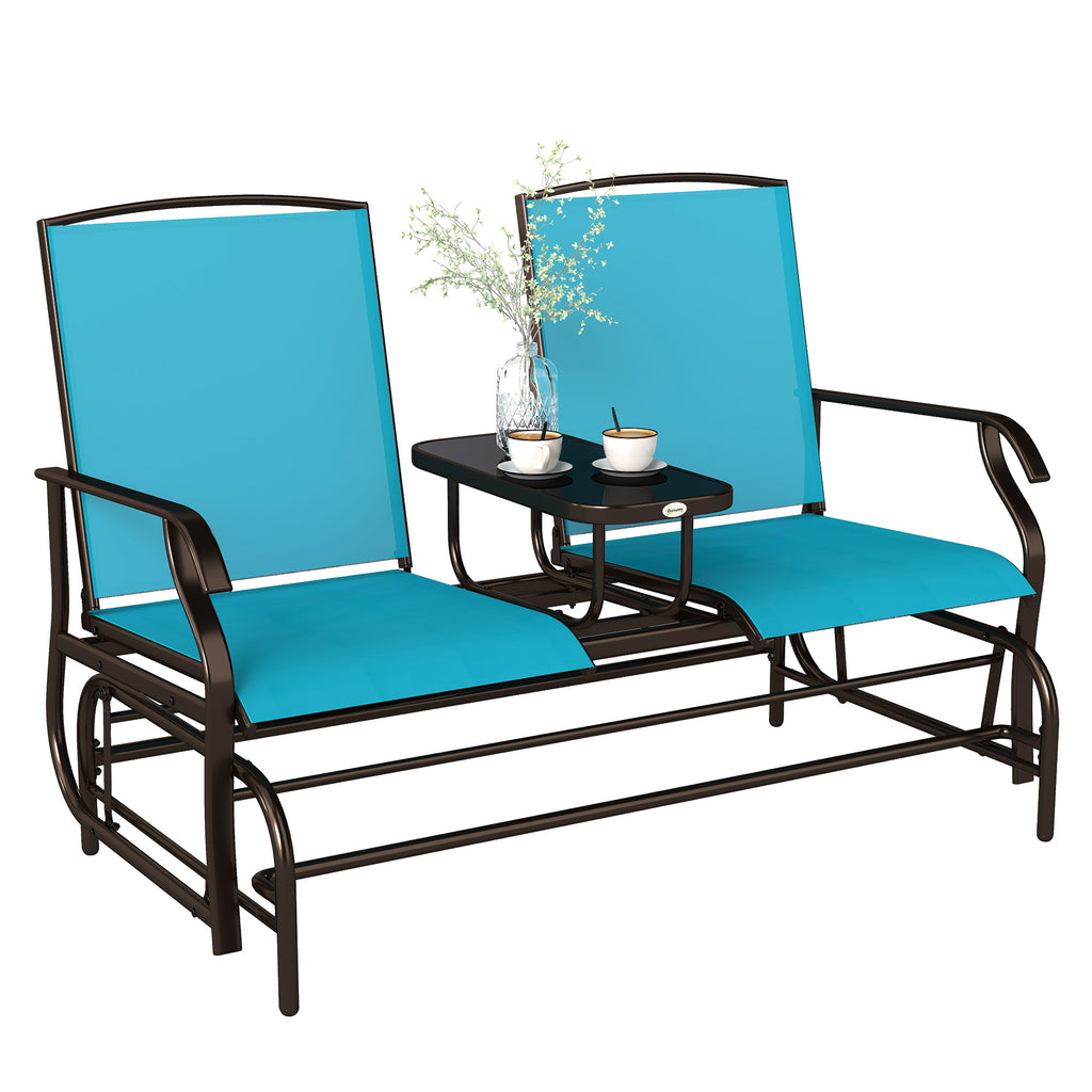 2 Seater Glider for Outside Outdoor Glider Seat with Breathable Mesh Fabric Armrests for Backyard Garden Porch Blue
