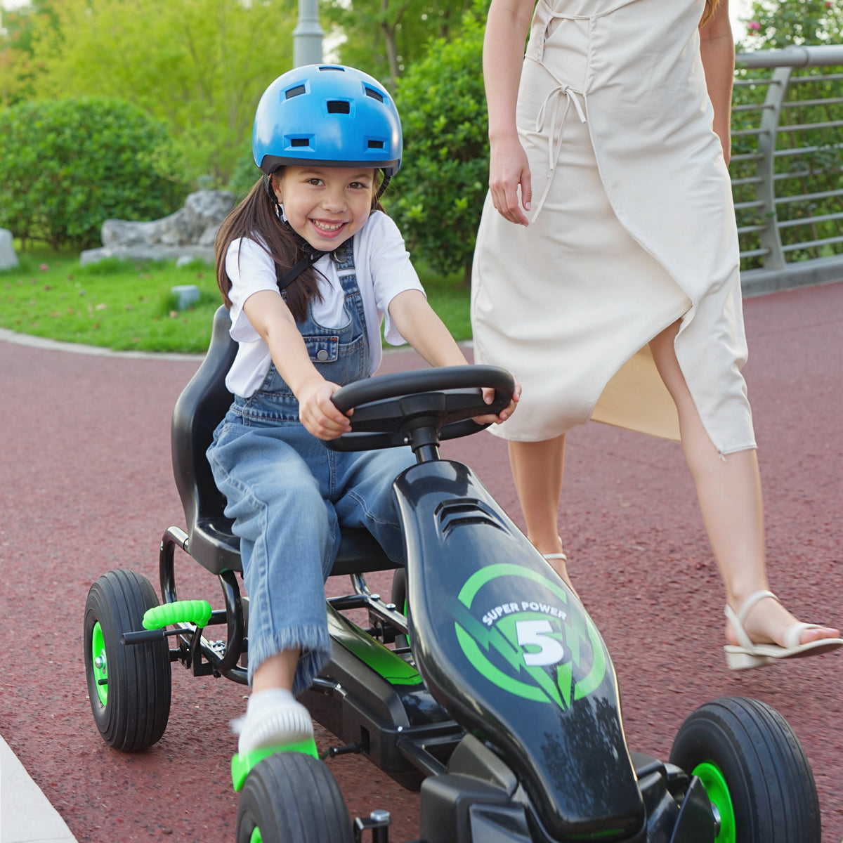 Ergonomic Pedal Go Kart Kids Ride-on Toy with Tough, Wear-Resistant Tread for Boys & Girls, Ages 5-12, Green