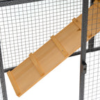 Outdoor Rabbit Cage Elevated Pet House w/ Slide-Out Tray, Natural Wood & Black