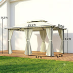 10' x 13' Patio Gazebo, Outdoor Gazebo Canopy Shelter with Curtains, Vented Roof, Steel Frame for Garden, Lawn, Backyard and Deck, Cream White