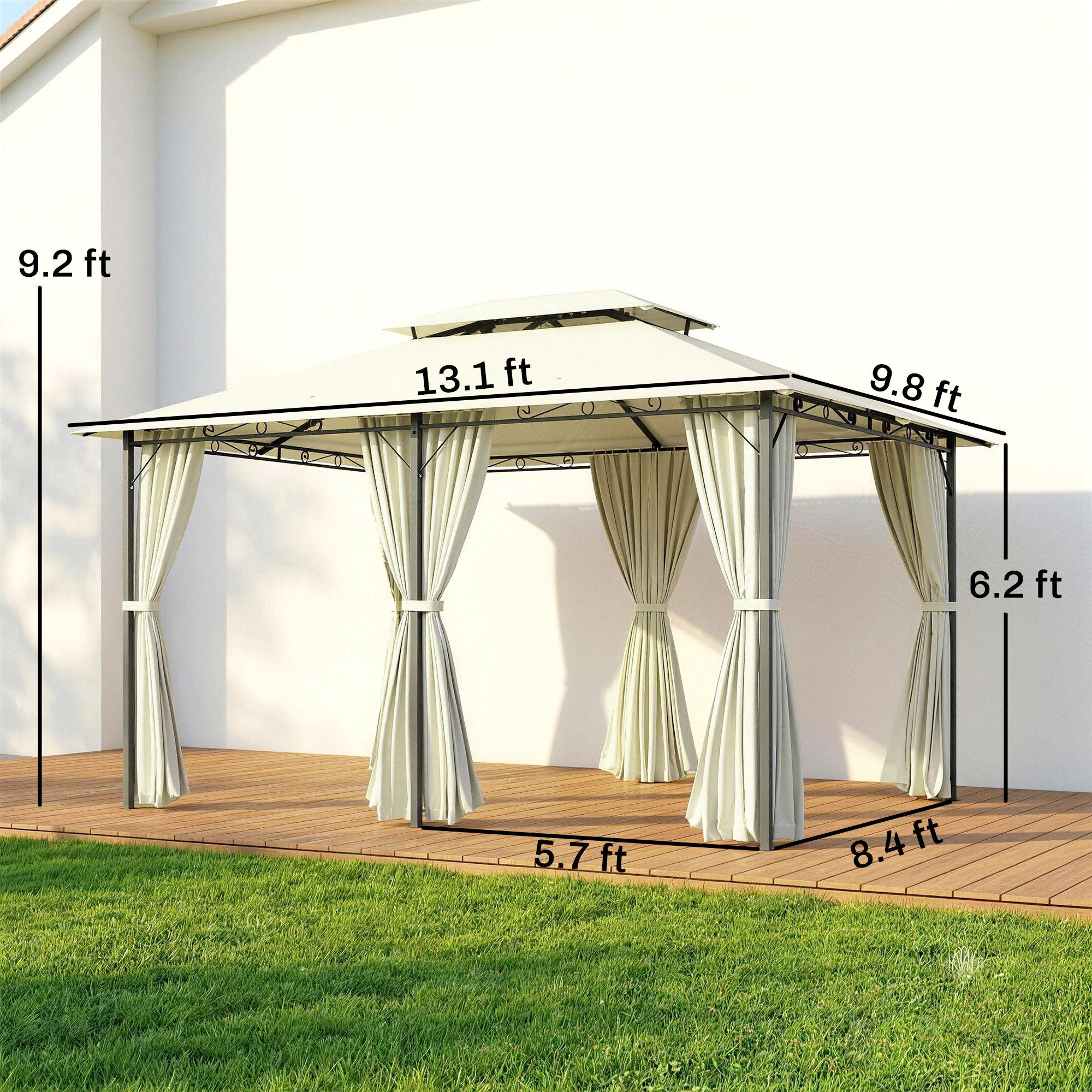 10' x 13' Patio Gazebo, Outdoor Gazebo Canopy Shelter with Curtains, Vented Roof, Steel Frame for Garden, Lawn, Backyard and Deck, Cream White