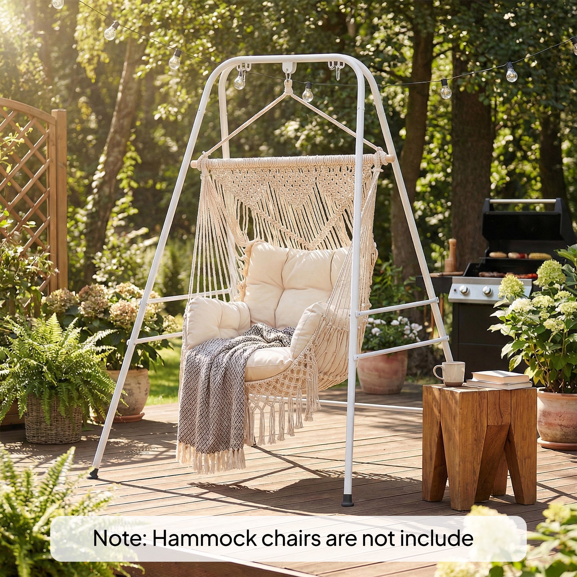 Hammock Chair Stand Indoor and Outdoor Use with Anti-Slip Foot Pads, 2 Carabiners, White