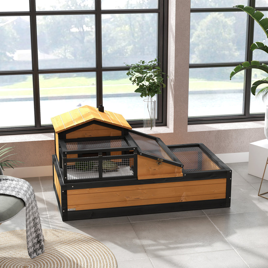 3-Room Tortoise Habitat House w/ Balcony & 2 Stories, 44" x 25.5" x 25", Yellow