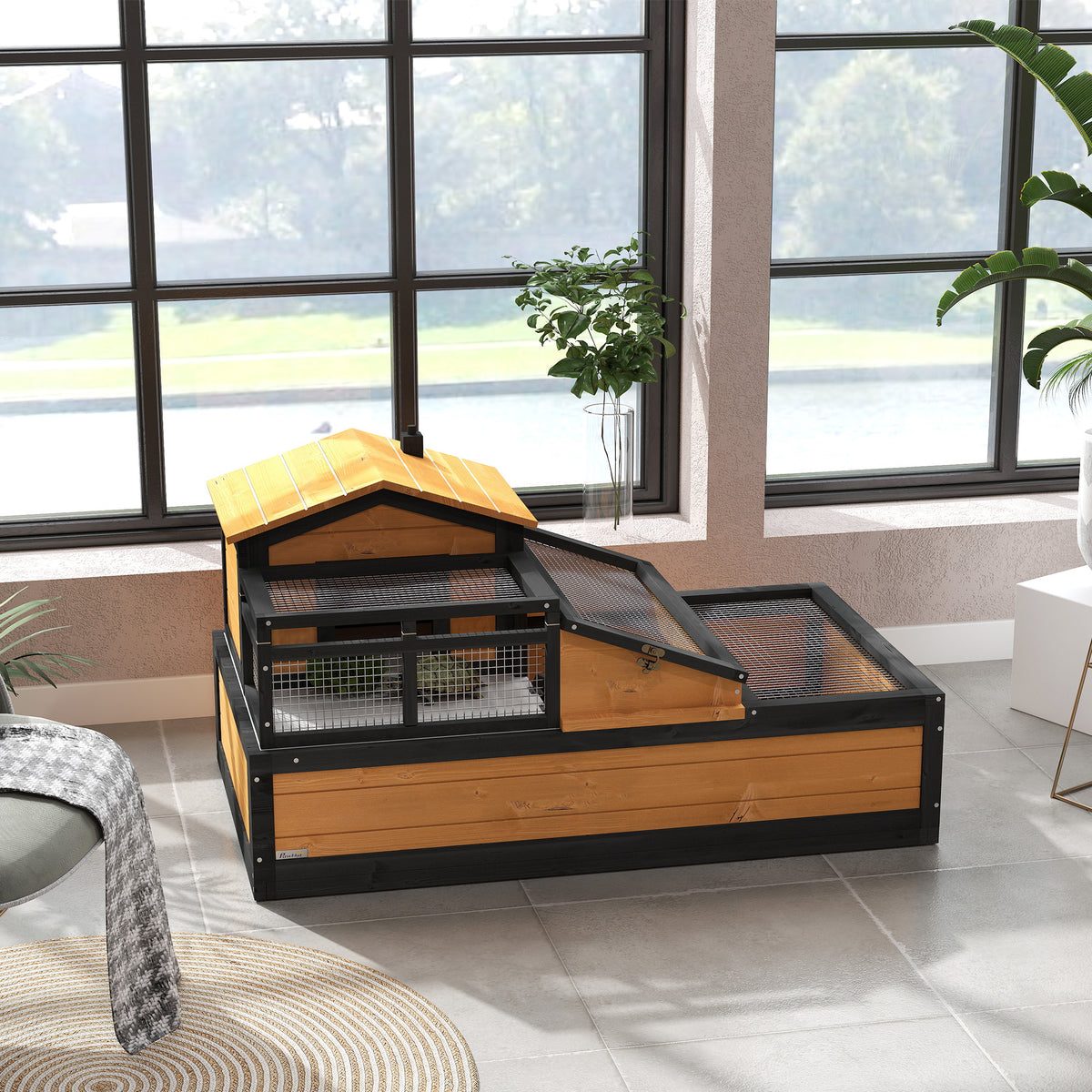 3-Room Tortoise Habitat House w/ Balcony & 2 Stories, 44" x 25.5" x 25", Yellow