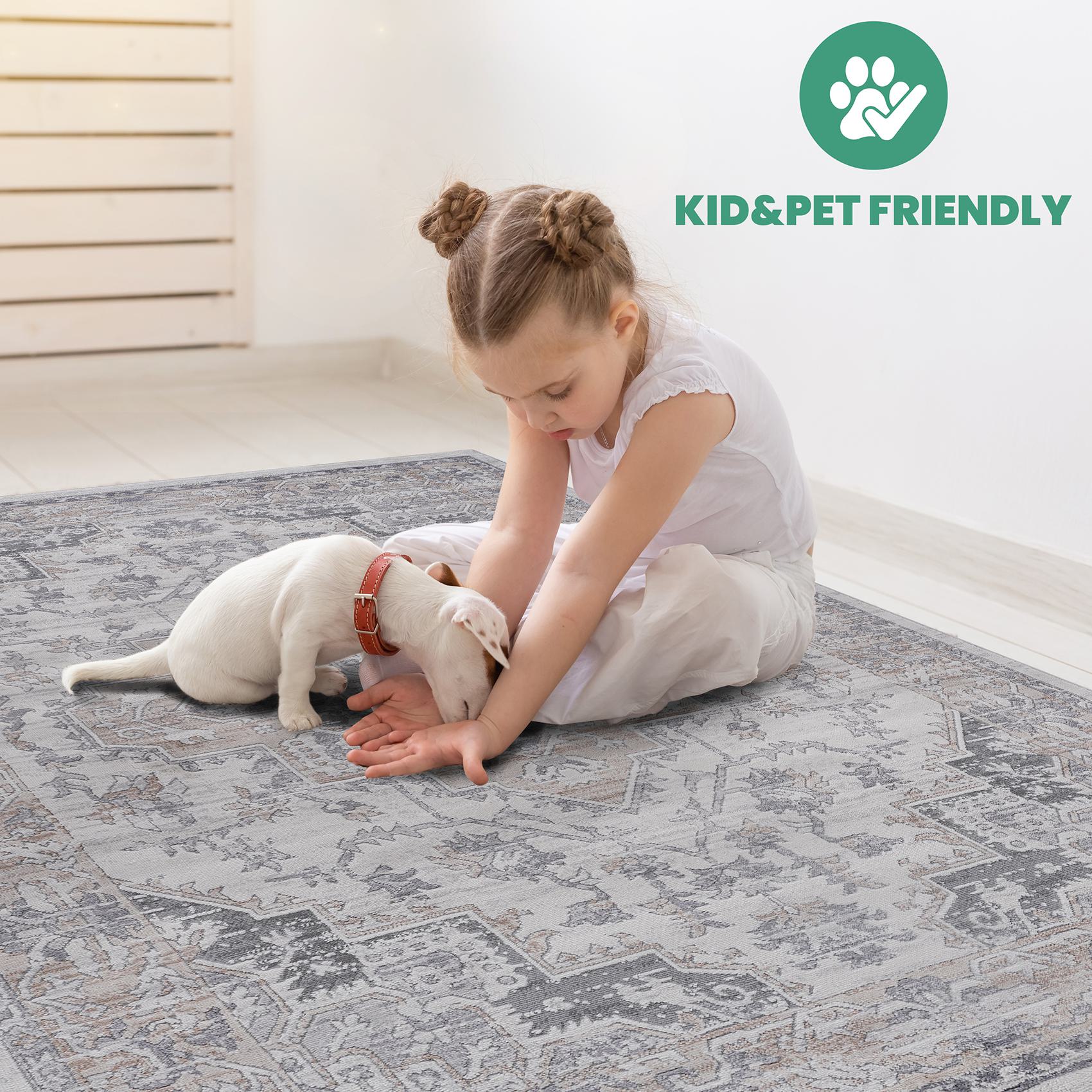 Naar 5x7 Stain-Resistant Area Rug with Cotton Backing, Medium Pile Height, Kid and Pet-Friendly Carpet, 90" L x 63" W x 0.35" H, Ivory