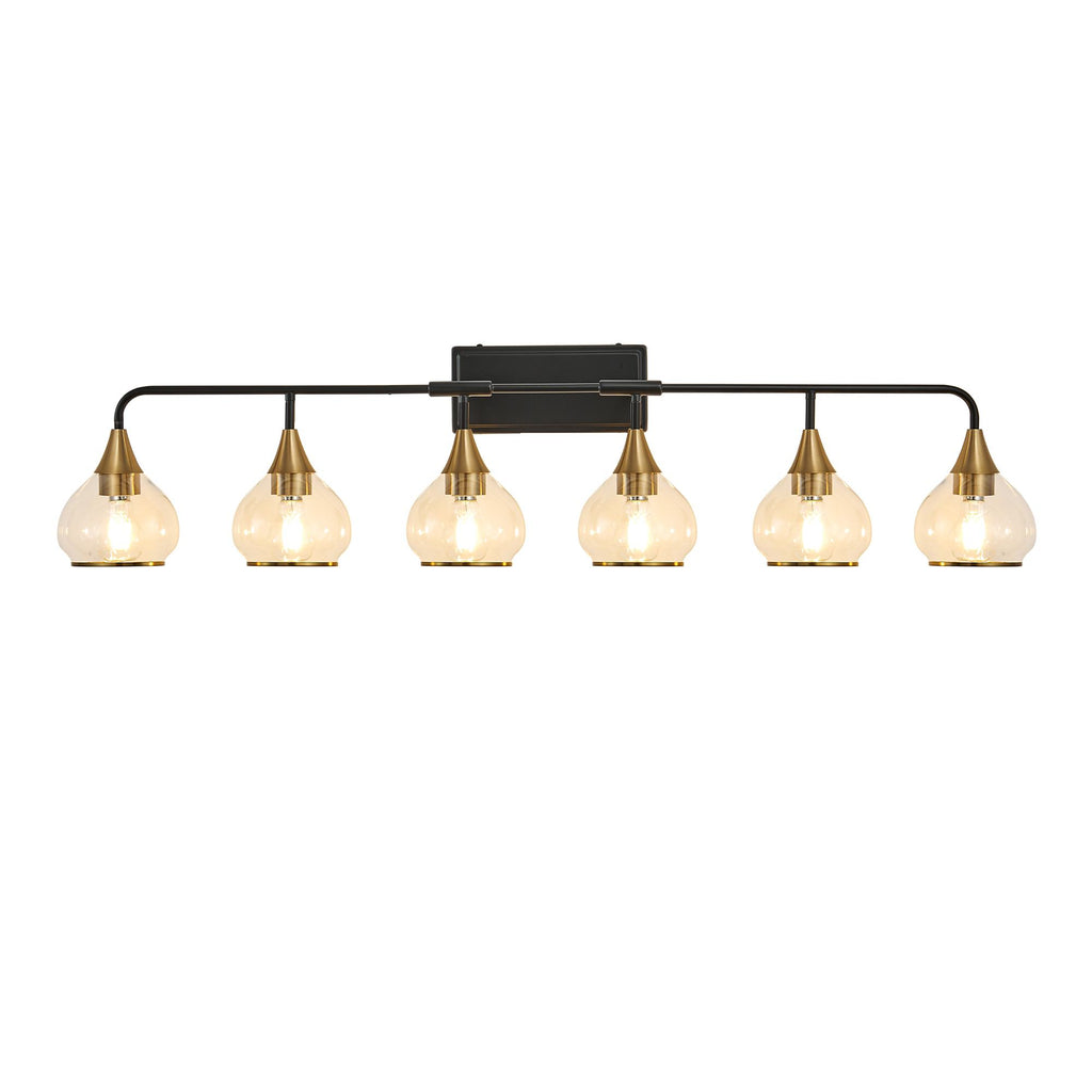 48" Modern 6-Light Vanity Wall Sconce with Clear Glass Shades, Wall Mounted Lamp for Bathroom, Living Room, 48" L x 8" W x 11" H, Black+Gold