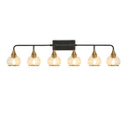 48" Modern 6-Light Vanity Wall Sconce with Clear Glass Shades, Wall Mounted Lamp for Bathroom, Living Room, 48" L x 8" W x 11" H, Black+Gold