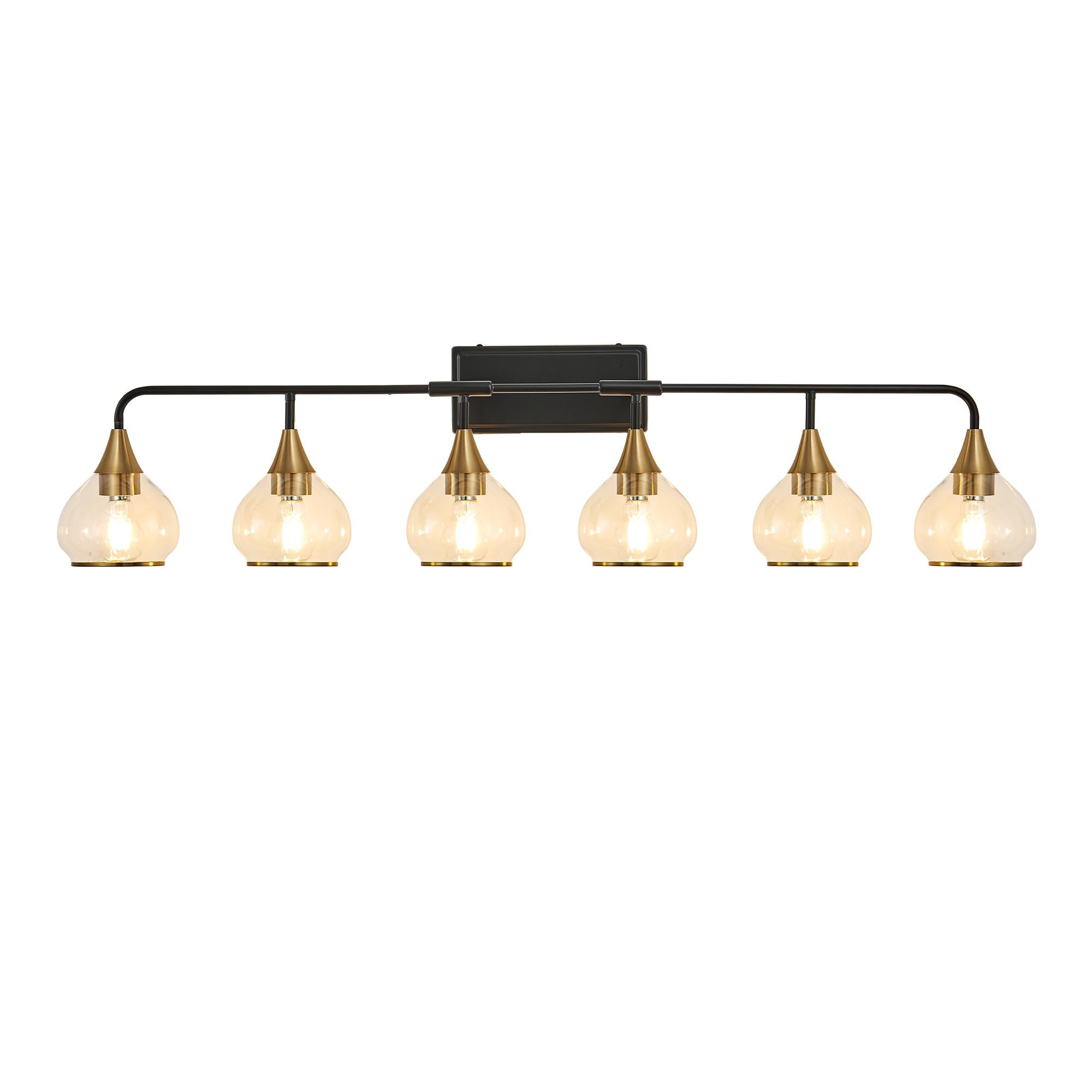 48" Modern 6-Light Vanity Wall Sconce with Clear Glass Shades, Wall Mounted Lamp for Bathroom, Living Room, 48" L x 8" W x 11" H, Black+Gold