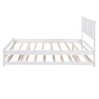 Full Size Platform Bed with Adjustable Trundle, Solid Pine Wood and MDF, 78" L x 97.5" W x 39.5" H, White