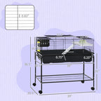 Two-Story Small Animal Cage Removable from Stand, Guinea Pig Cage with Shelf & Wheels, Pet Habitat for Hedgehog, Chinchilla, Ferret, 39" x 20.5" x 36.5", Black