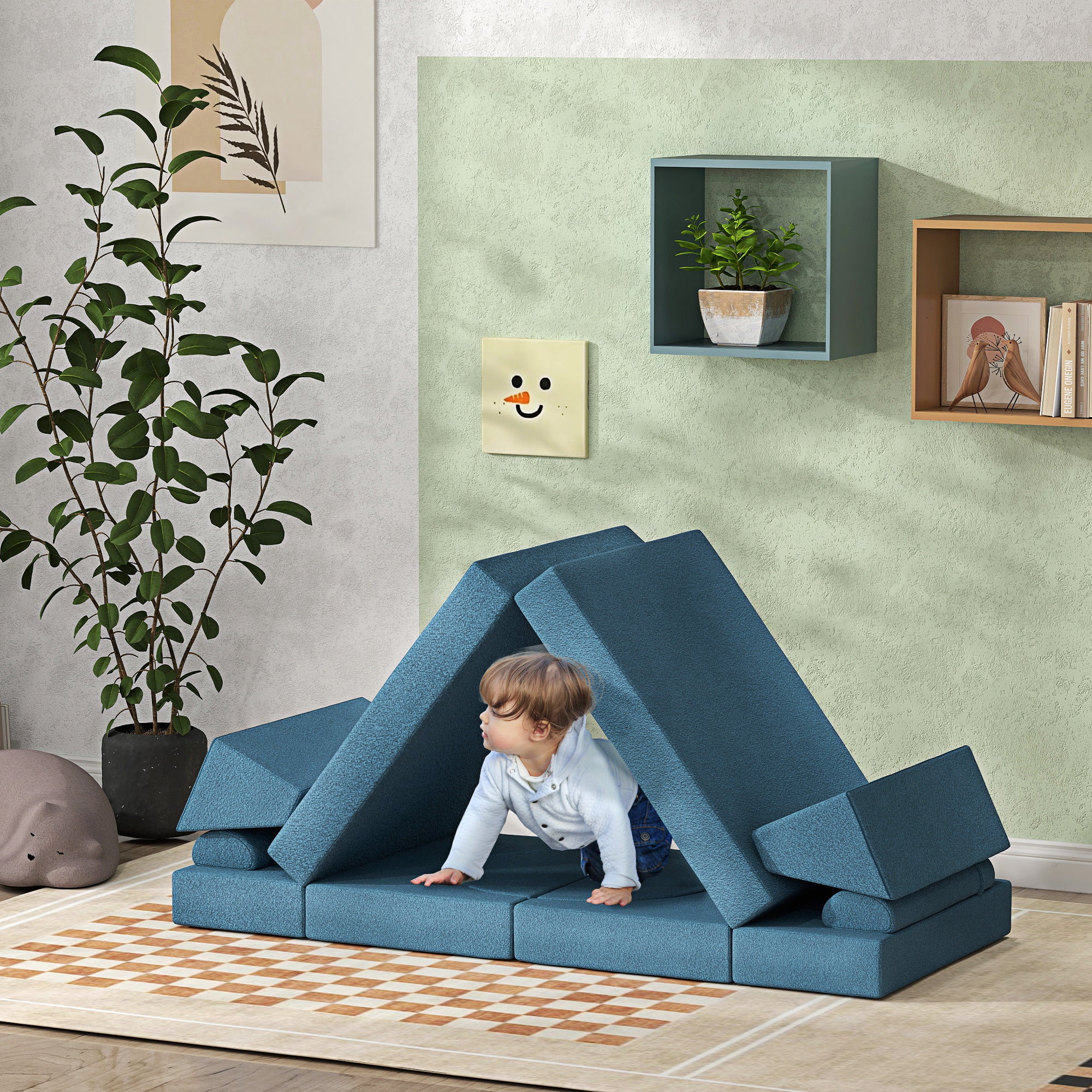 12 Pcs Foam Climbing Blocks for Toddlers, Indoor Soft Play Equipment for Boys and Girls, Blue