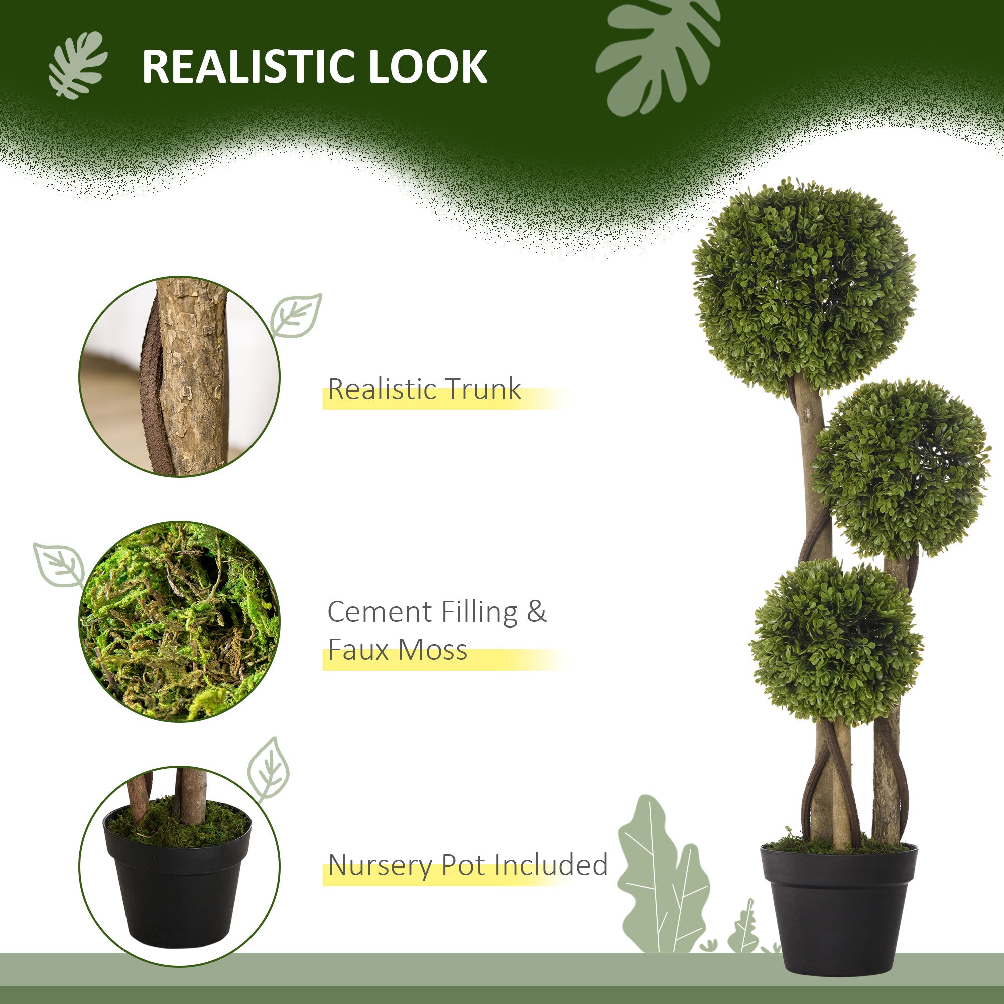 35.5" Artificial Ball Boxwood Topiary Tree Fake Plant in Pot for Indoor Outdoor Living Room Decoration Light Green