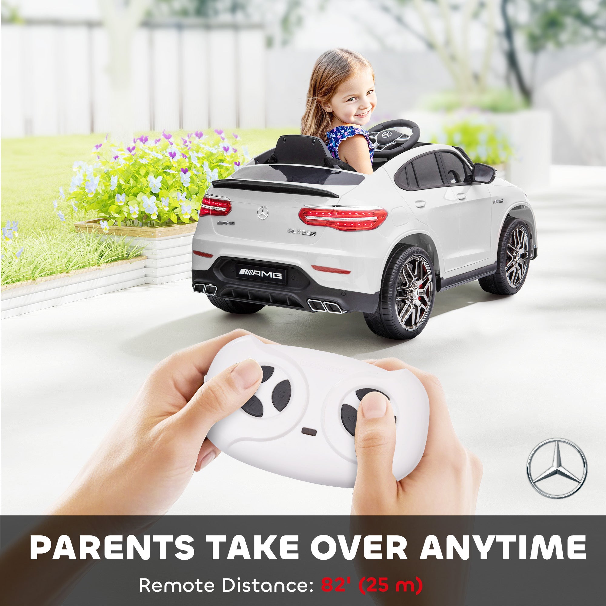 12V Toddler Ride On Car with Remote Control, AMG GLC63S Coupe, Electric Car with 2 Speed, MP3 Player, Light, Horn, Songs, Suspension, White