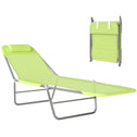 Folding Chaise Lounge Pool Chairs, Outdoor Sun Tanning Chairs with Pillow, Reclining Back, Steel Frame & Breathable Mesh for Beach, Yard, Patio, Green