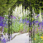 8 Styles Freely Assembled Arch Trellis with Gothic Spire Design, Metal Garden Arbor for Climbing Plants, 59" L x 15.5" W x 98.5" H, Black
