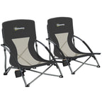 Set of 2 Folding Beach Chairs with Mesh Back, Carry Bag and Cup Holder for Outdoor Camping Lawn Sports Picnic, Black